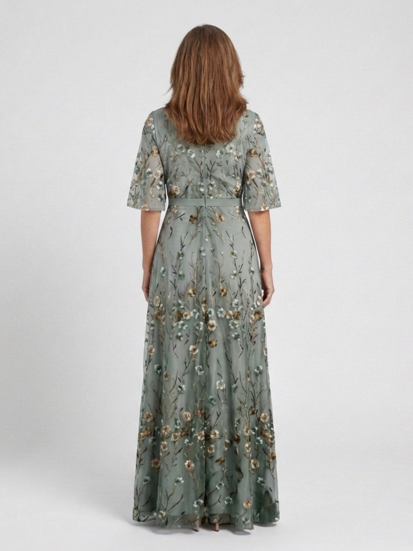 Besticktes Wickel-Maxikleid für Damen