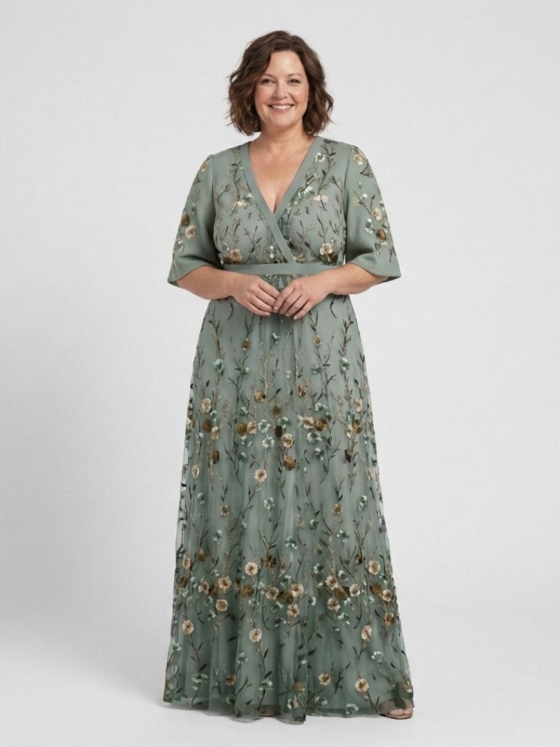 Besticktes Wickel-Maxikleid für Damen