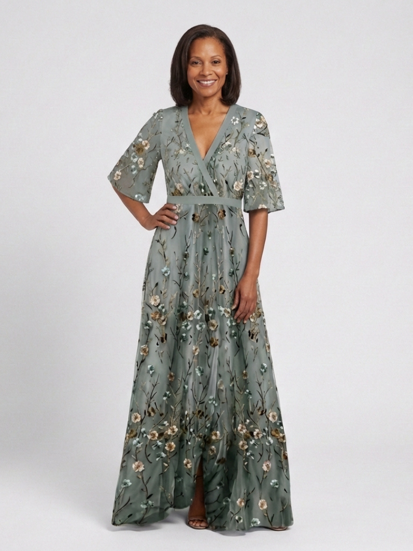 Besticktes Wickel-Maxikleid für Damen