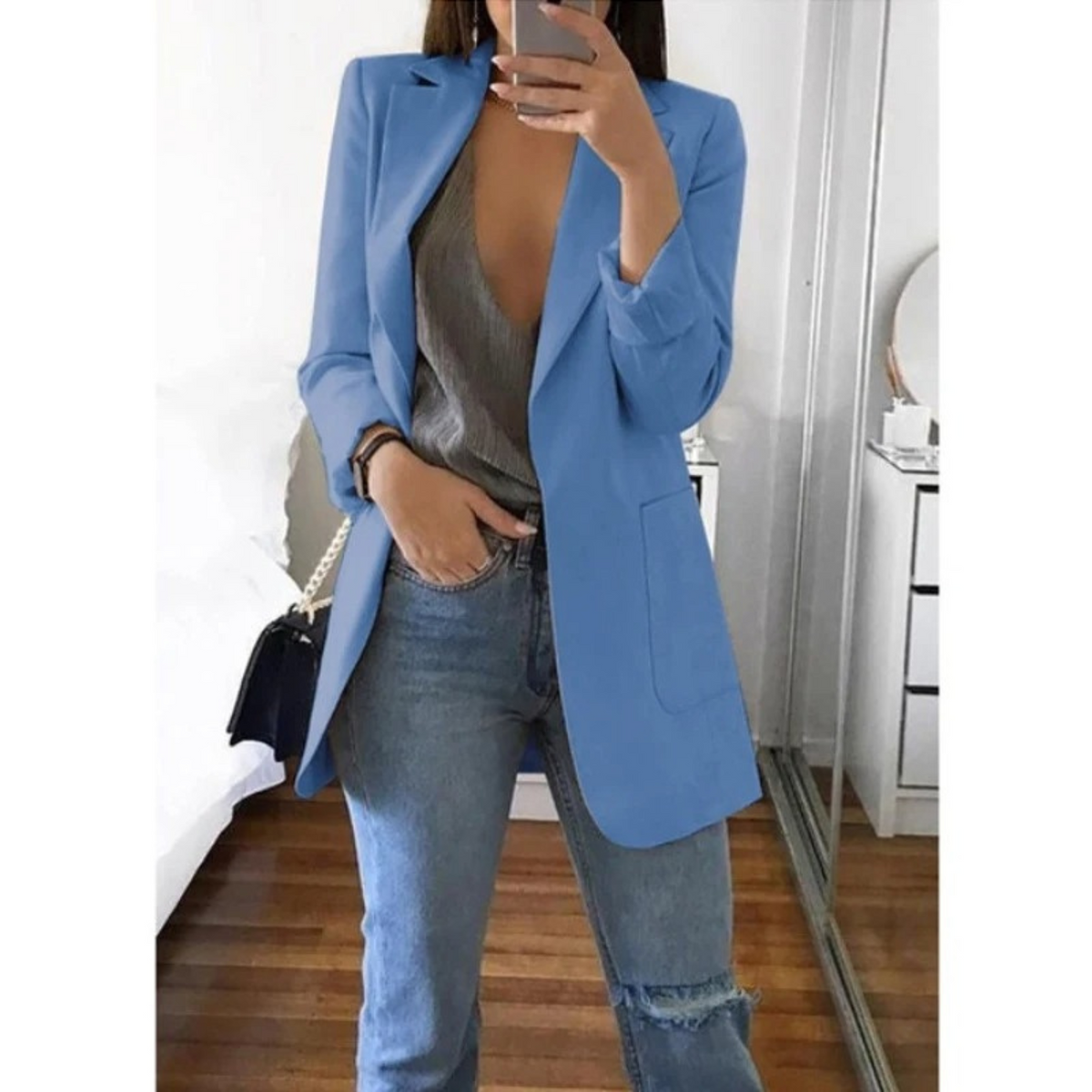 Damen-Blazer mit langen Ärmeln und Revers