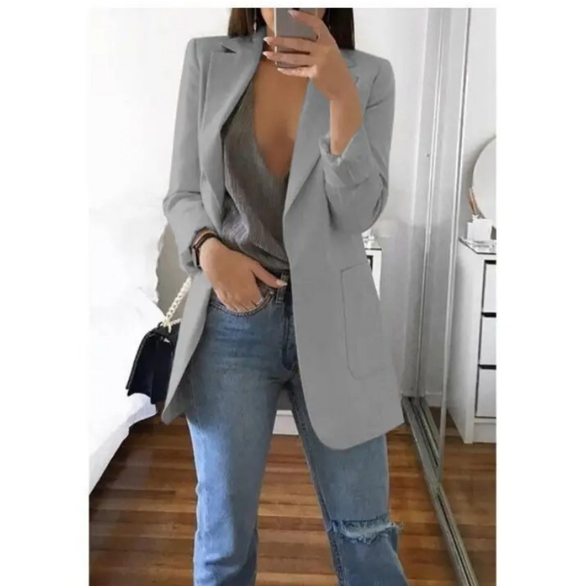Damen-Blazer mit langen Ärmeln und Revers
