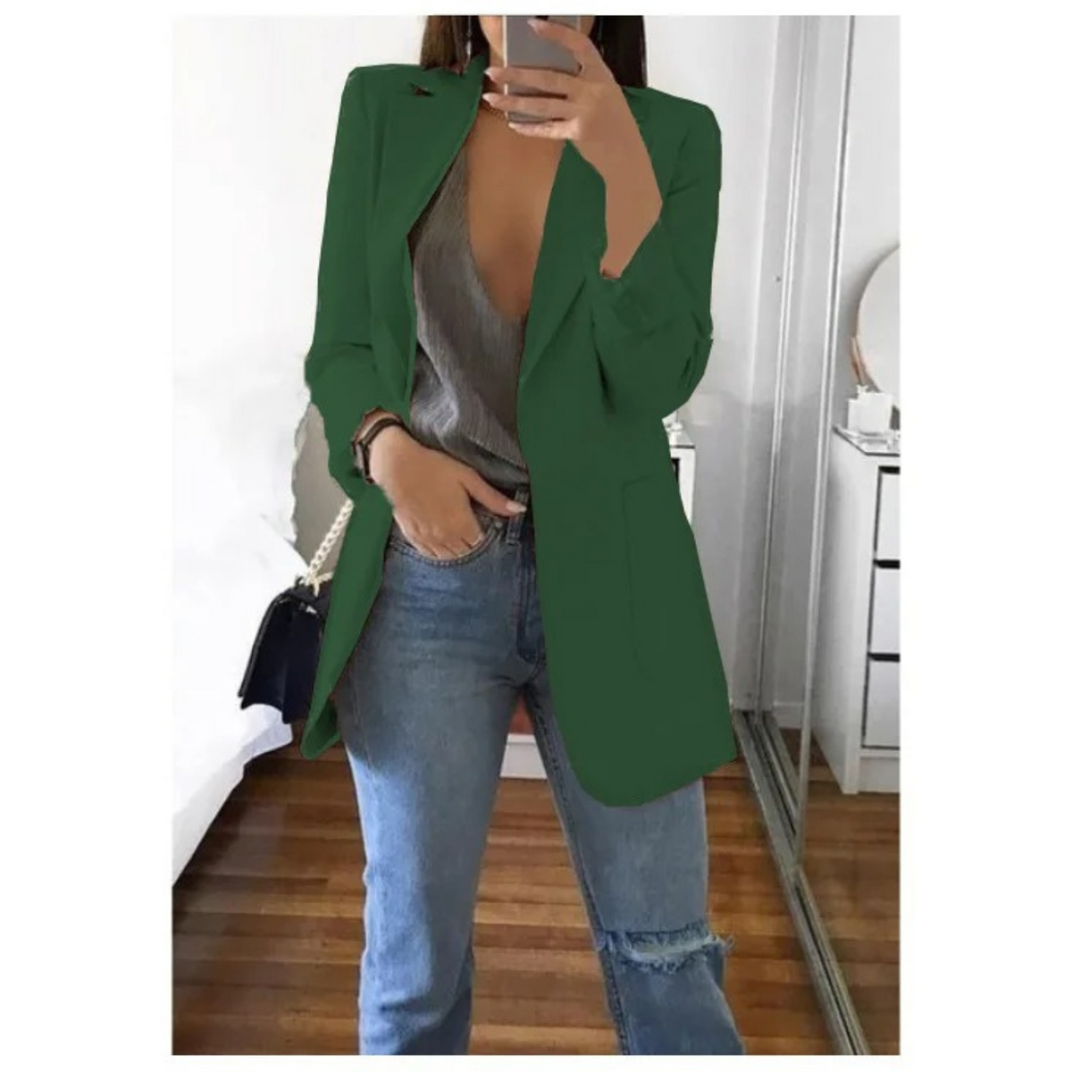 Damen-Blazer mit langen Ärmeln und Revers