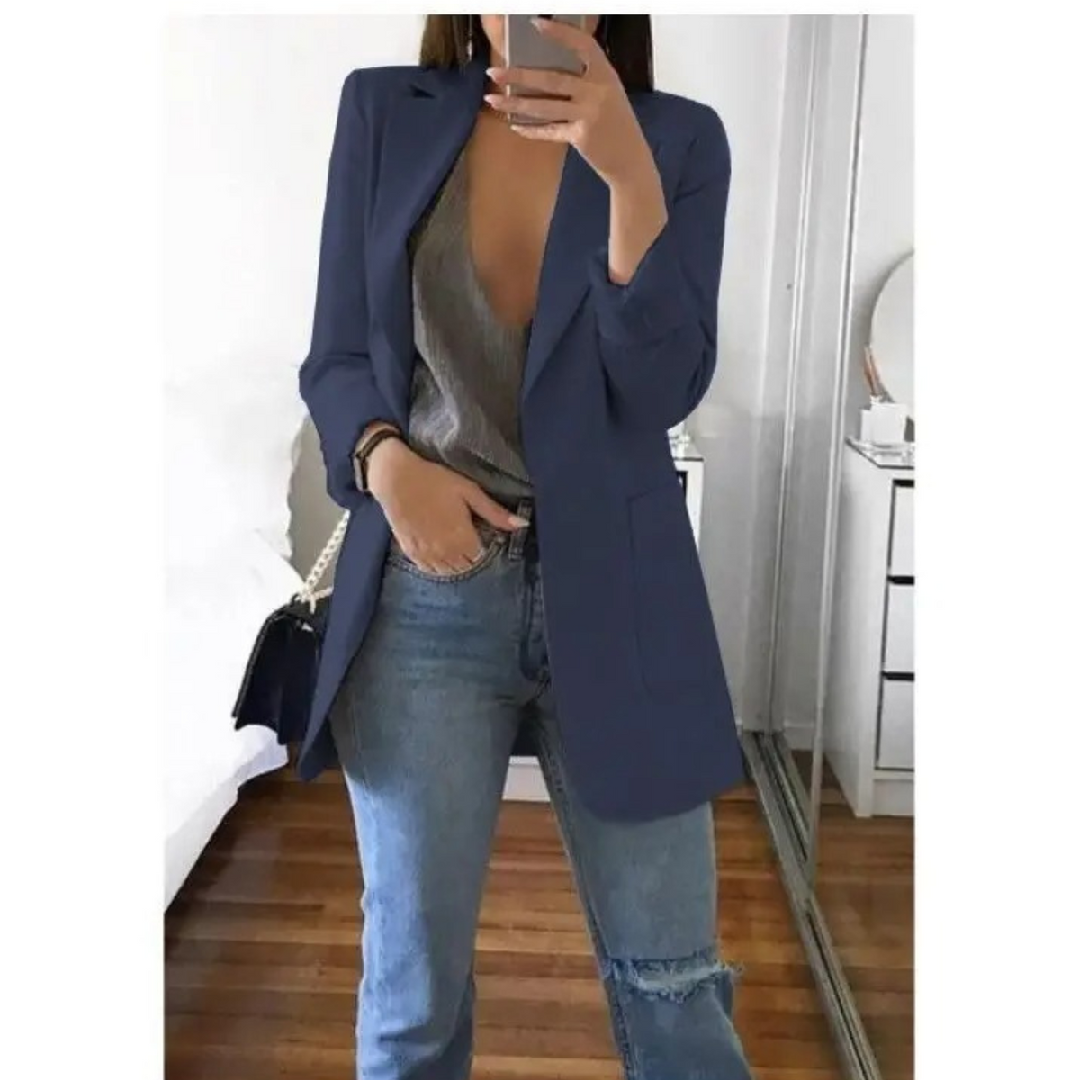 Damen-Blazer mit langen Ärmeln und Revers