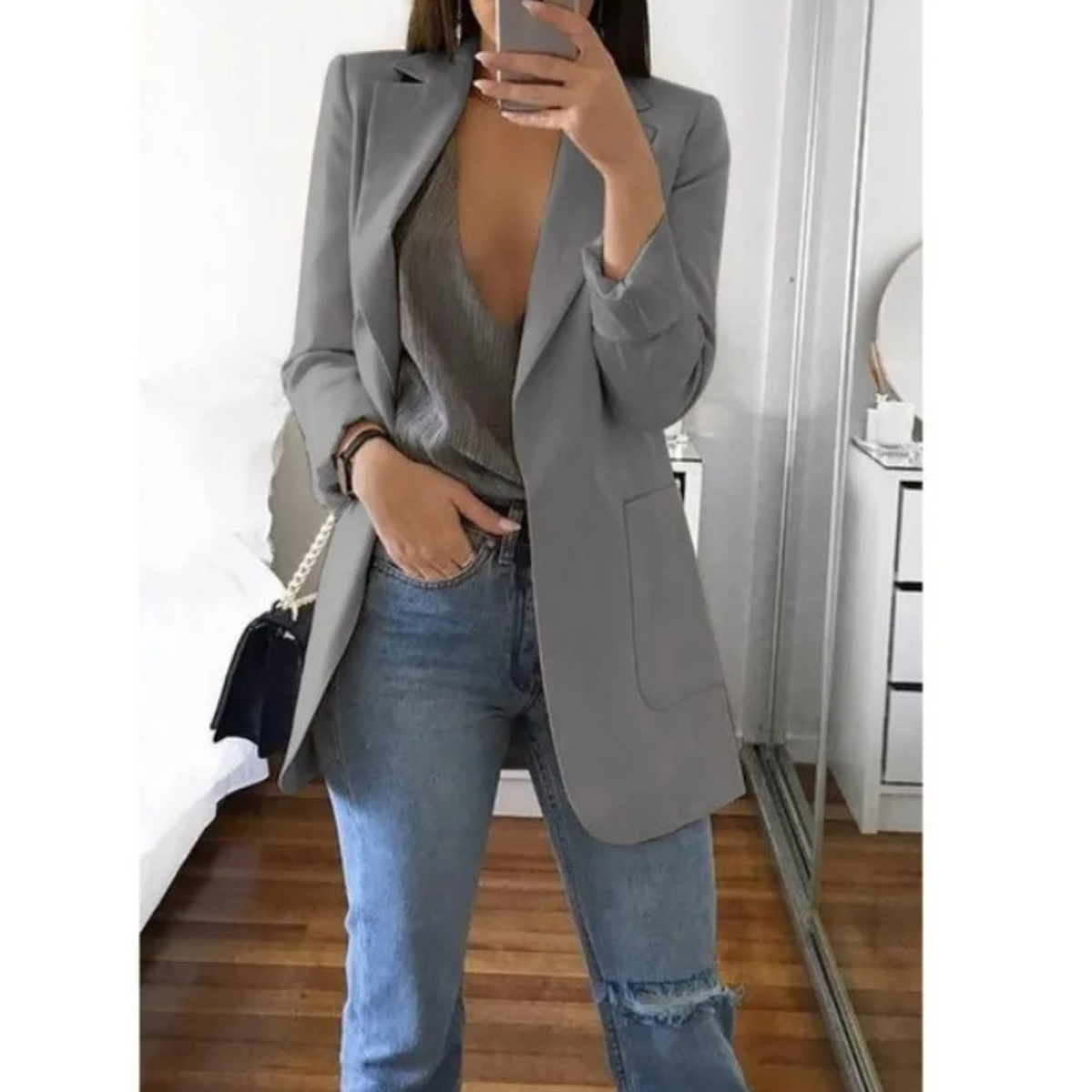 Damen-Blazer mit langen Ärmeln und Revers