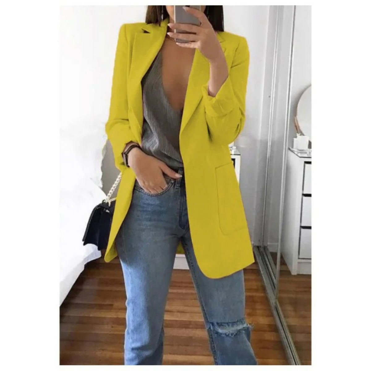 Damen-Blazer mit langen Ärmeln und Revers