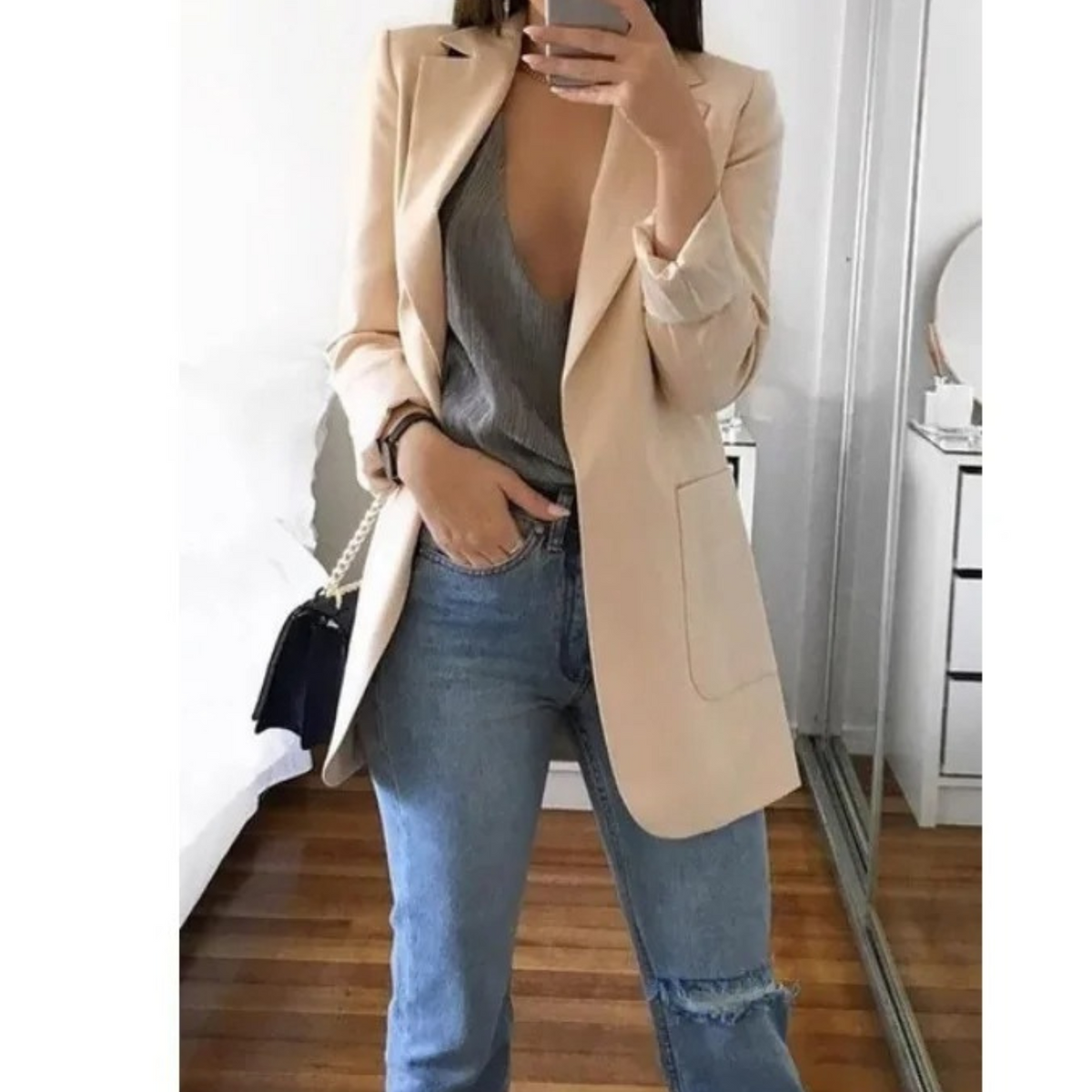 Damen-Blazer mit langen Ärmeln und Revers