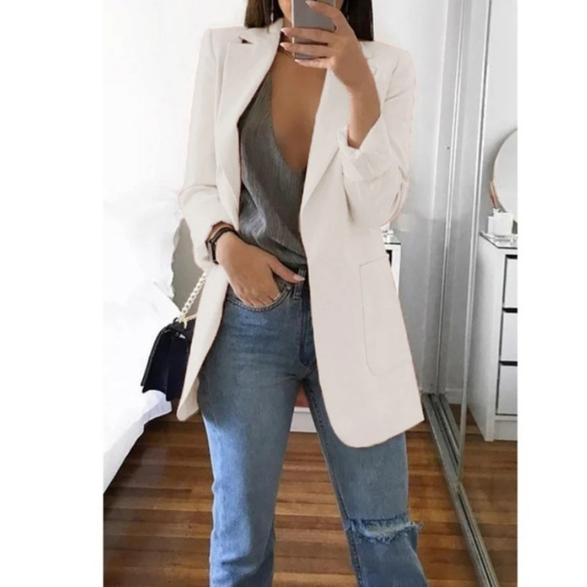 Damen-Blazer mit langen Ärmeln und Revers
