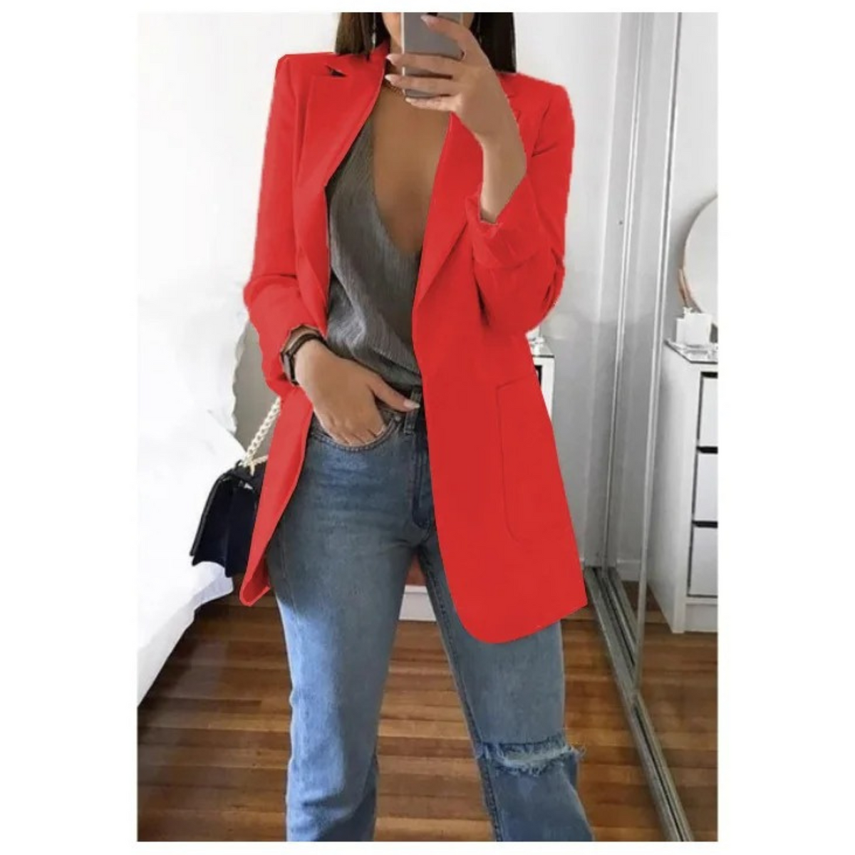 Damen-Blazer mit langen Ärmeln und Revers