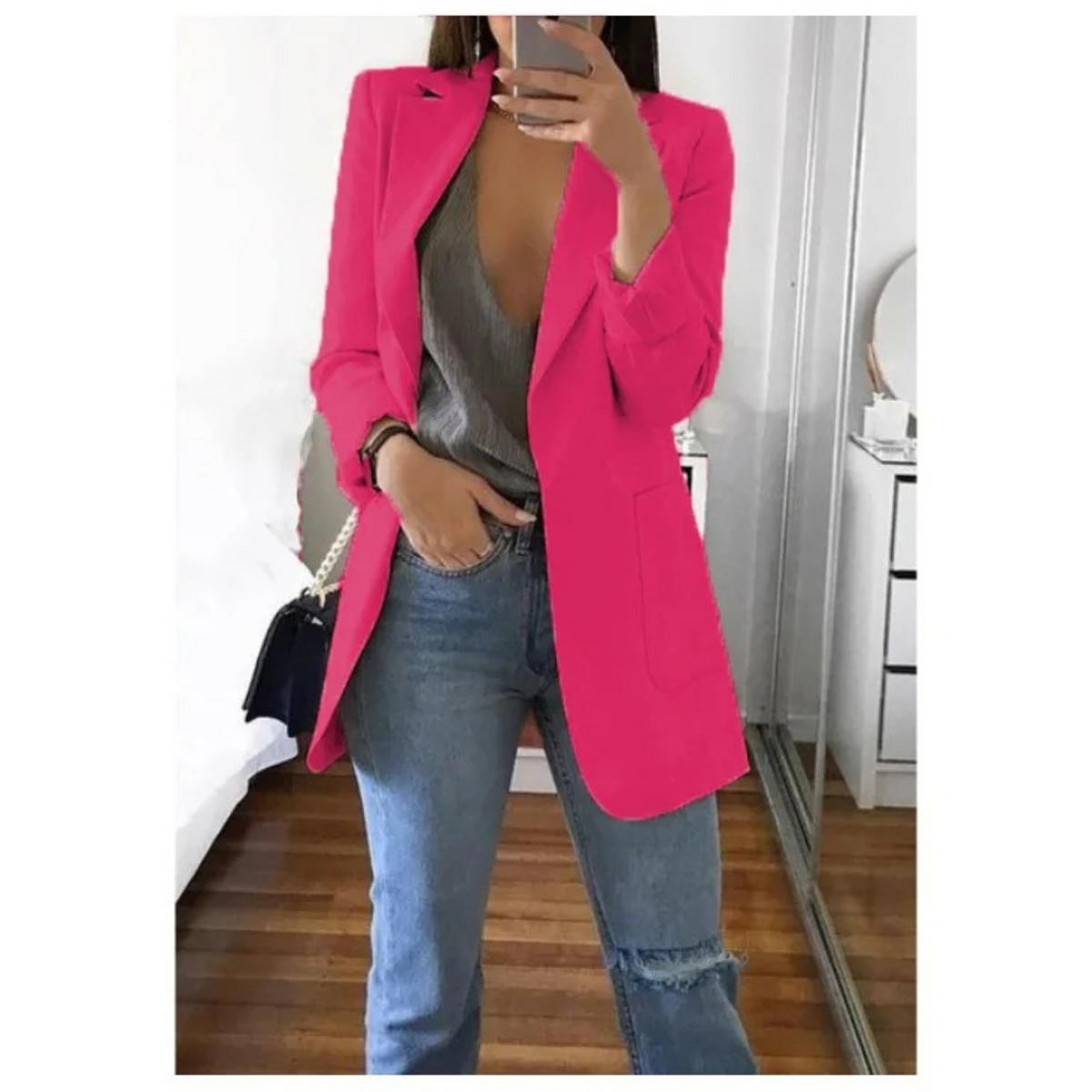 Damen-Blazer mit langen Ärmeln und Revers