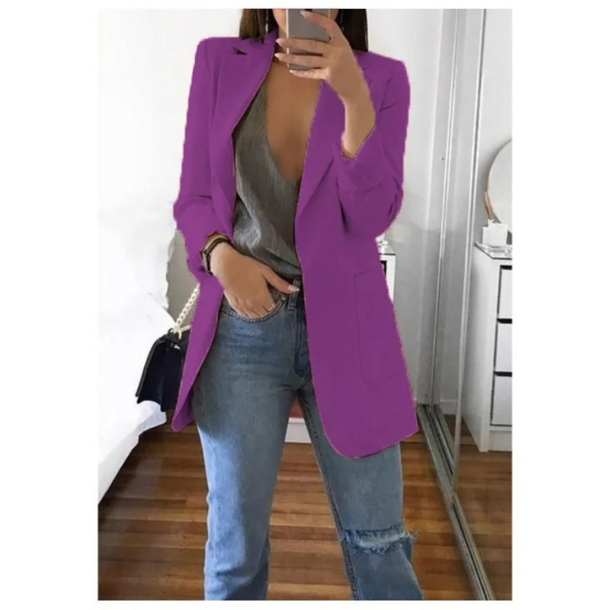 Damen-Blazer mit langen Ärmeln und Revers