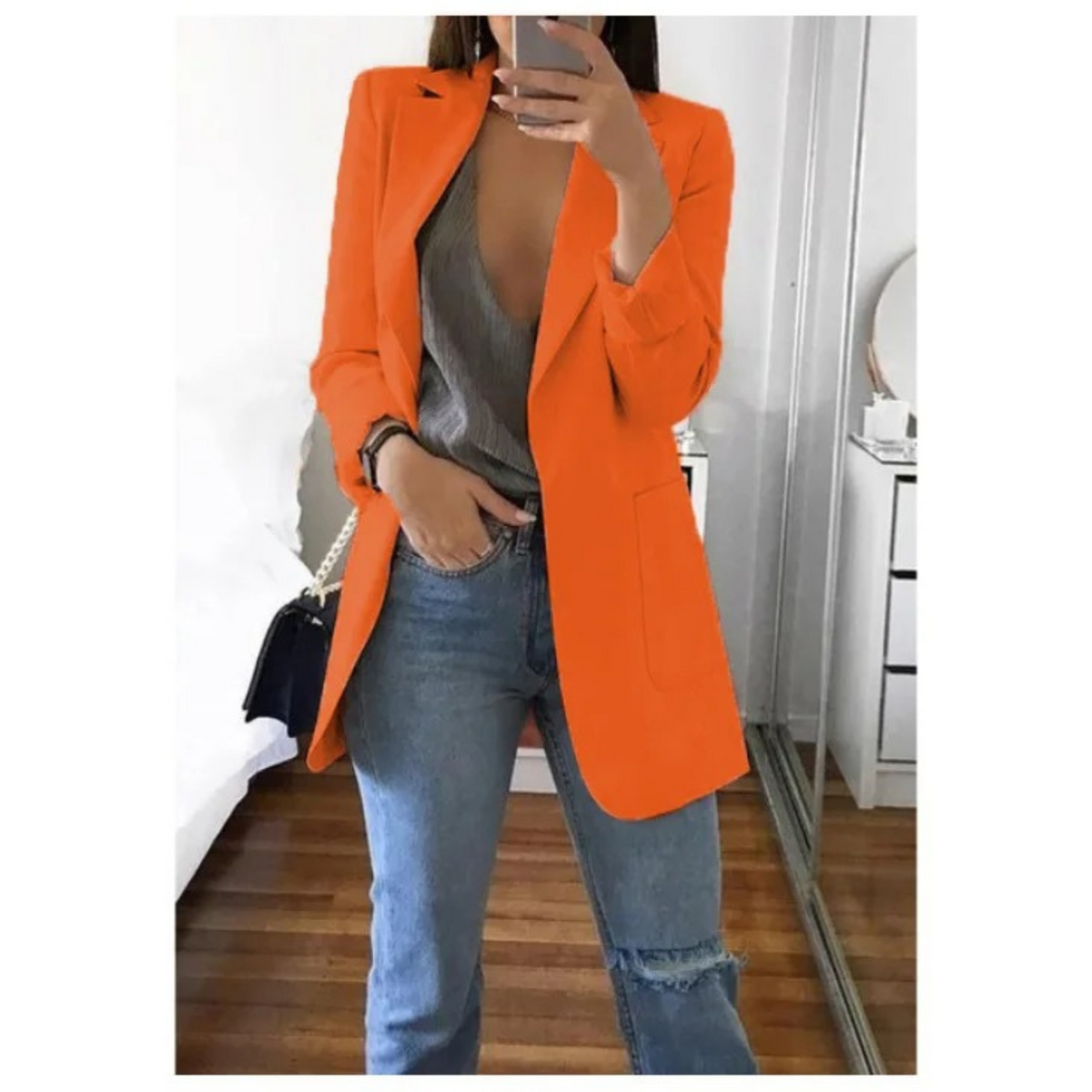 Damen-Blazer mit langen Ärmeln und Revers