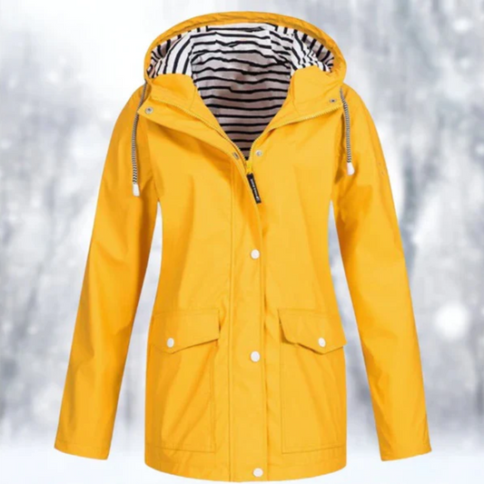 Damen-Regenjacke mit Kapuze und Knöpfen