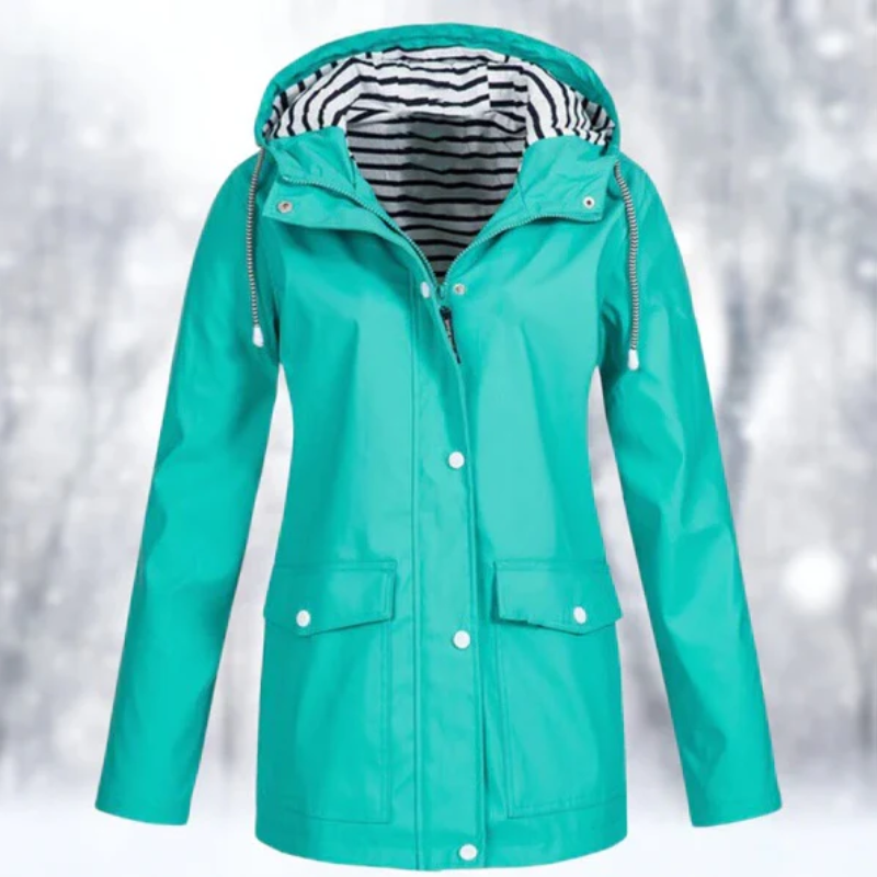 Damen-Regenjacke mit Kapuze und Knöpfen