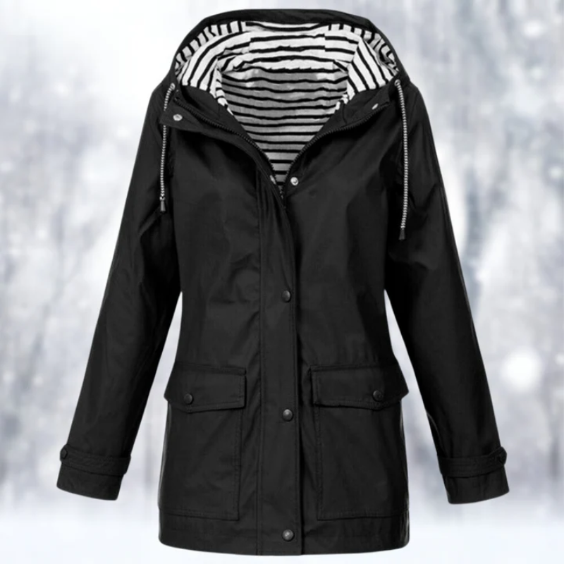 Damen-Regenjacke mit Kapuze und Knöpfen