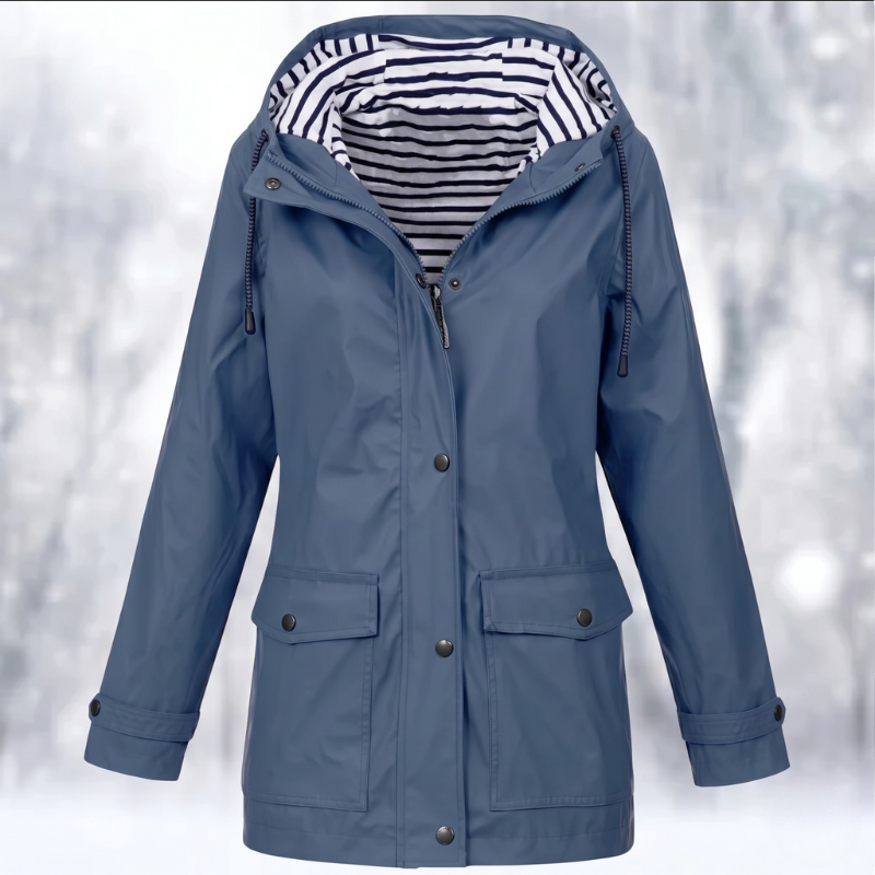 Damen-Regenjacke mit Kapuze und Knöpfen