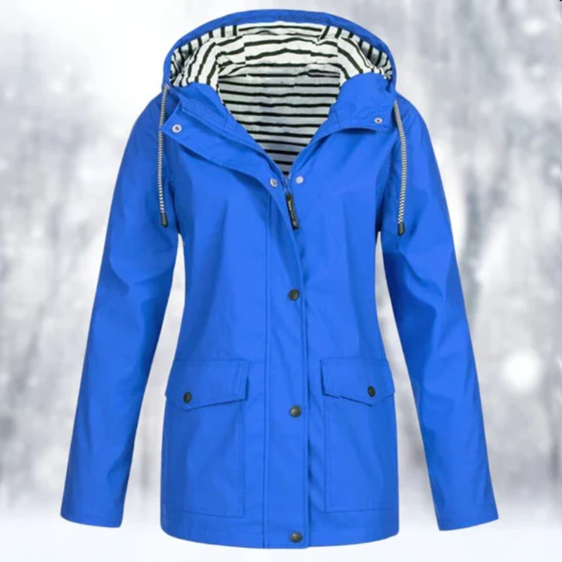 Damen-Regenjacke mit Kapuze und Knöpfen