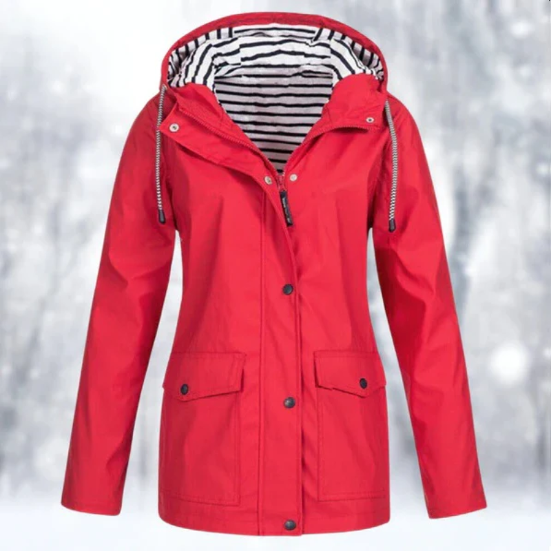 Damen-Regenjacke mit Kapuze und Knöpfen