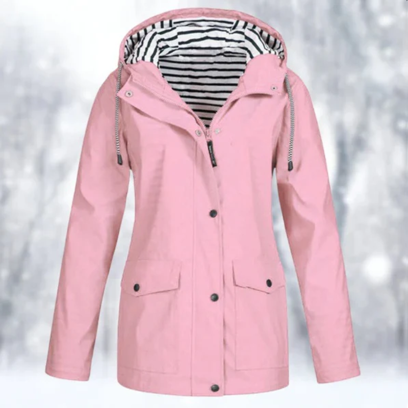 Damen-Regenjacke mit Kapuze und Knöpfen
