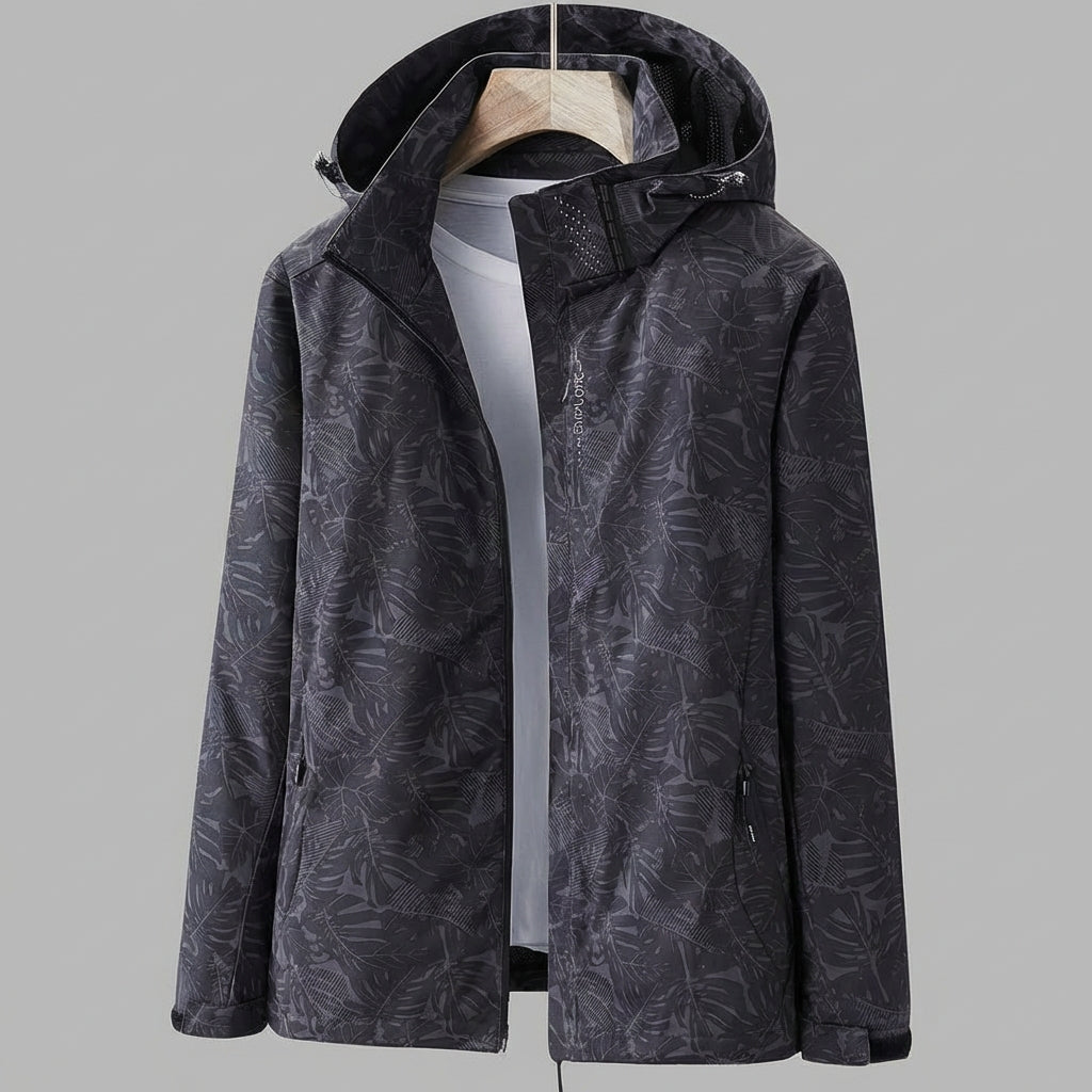 Wasserdichte Damenjacke mit Kapuze und Blattmuster