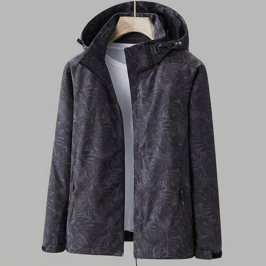 Wasserdichte Damenjacke mit Kapuze und Blattmuster