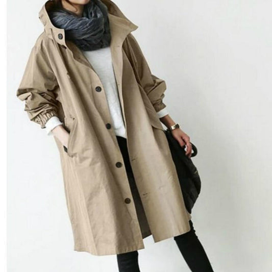 Wasserdichter und winddichter Damen-Trenchcoat mit Kapuze