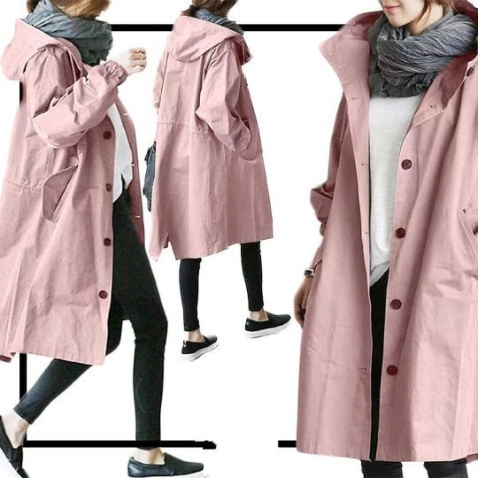 Wasserdichter und winddichter Damen-Trenchcoat mit Kapuze