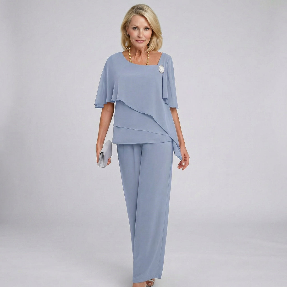 Zweiteiliges Damen-Chiffon-Set mit Cape-Ärmeln und weiter Hose