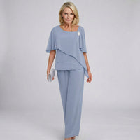 Zweiteiliges Damen-Chiffon-Set mit Cape-Ärmeln und weiter Hose