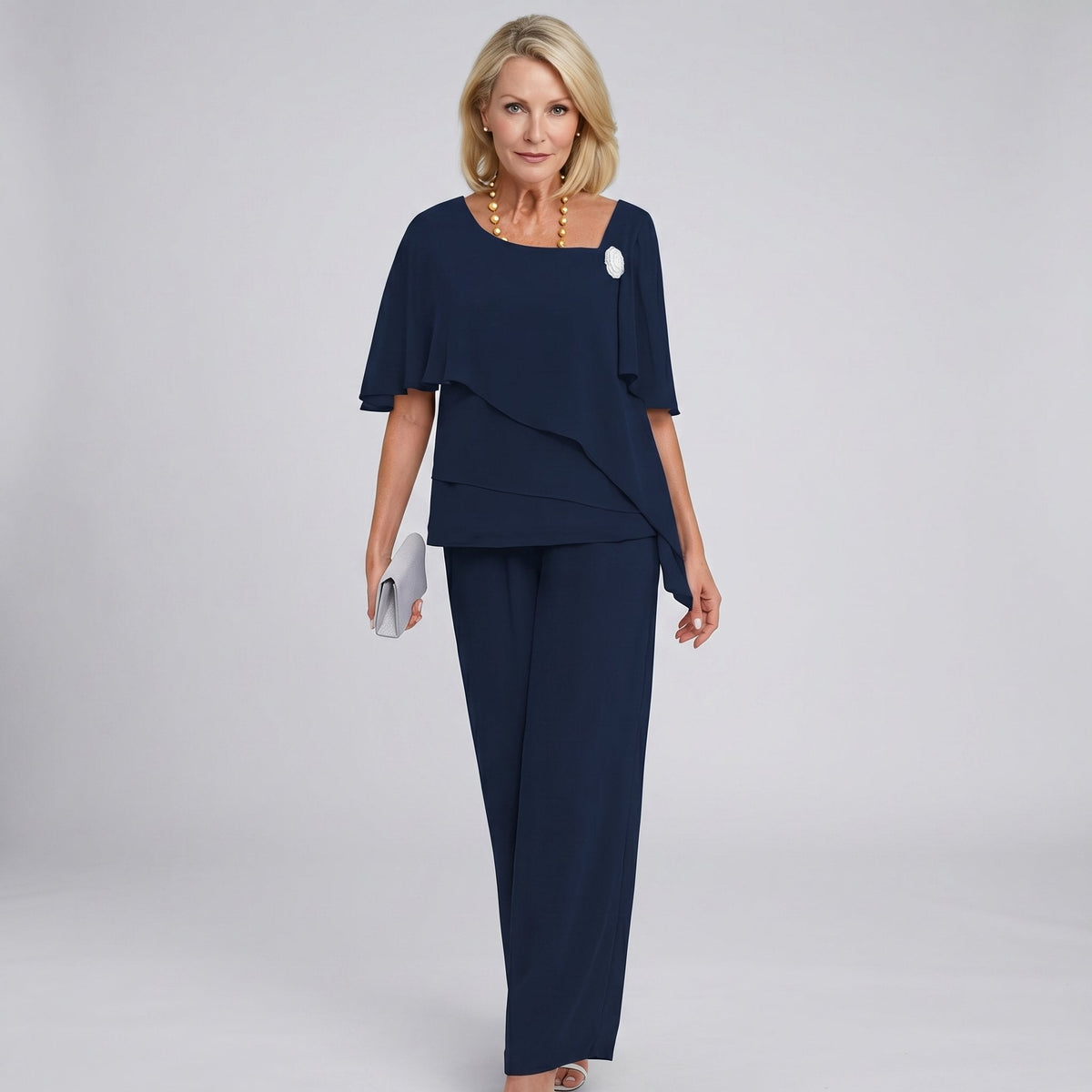 Zweiteiliges Damen-Chiffon-Set mit Cape-Ärmeln und weiter Hose
