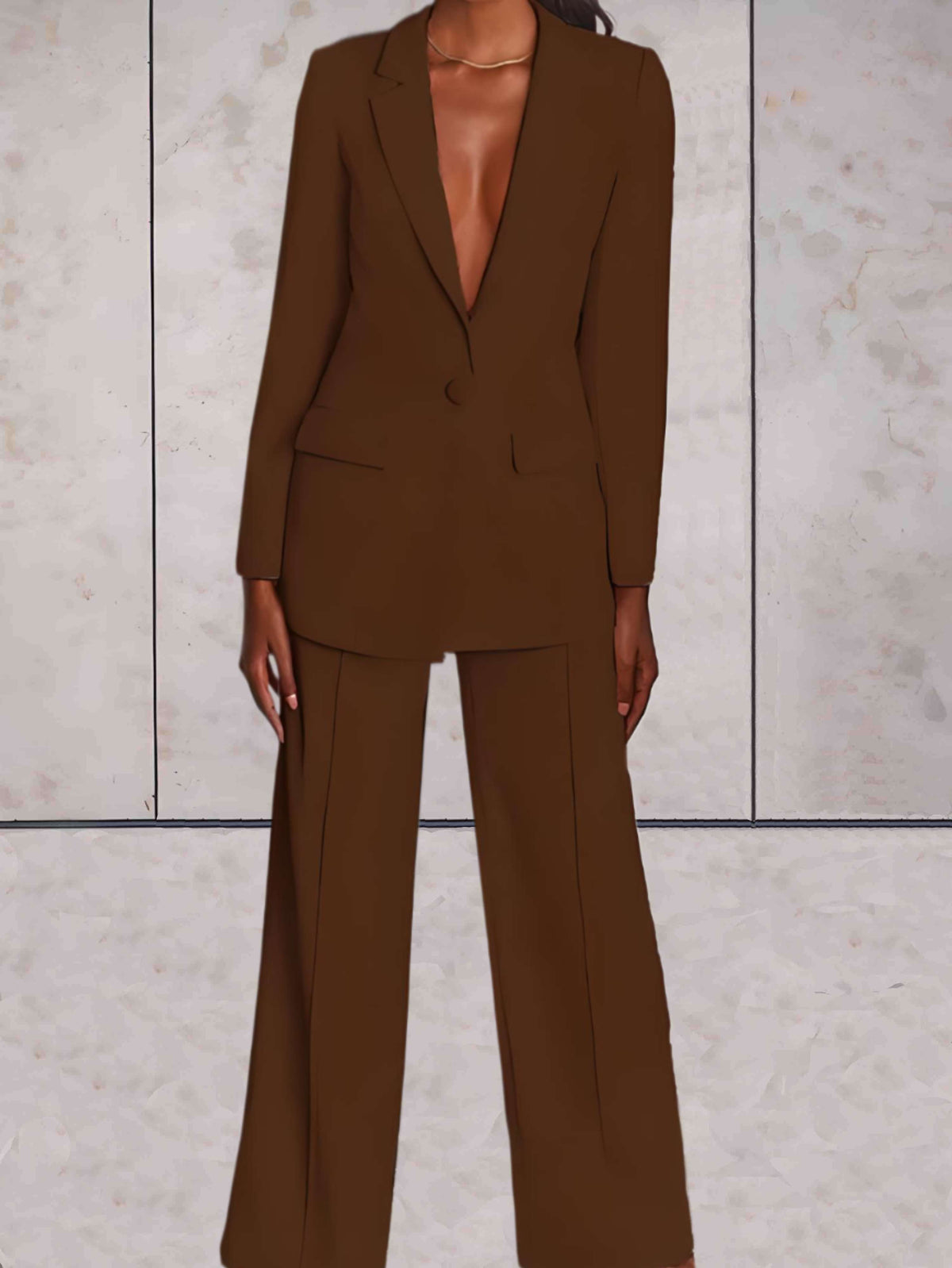 Damen-Zweiteiler mit elegantem Blazer und Hose mit weitem Bein