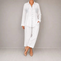 Damen-Zweiteiler mit Paillettentasche, Hose mit weitem Bein und Hemd