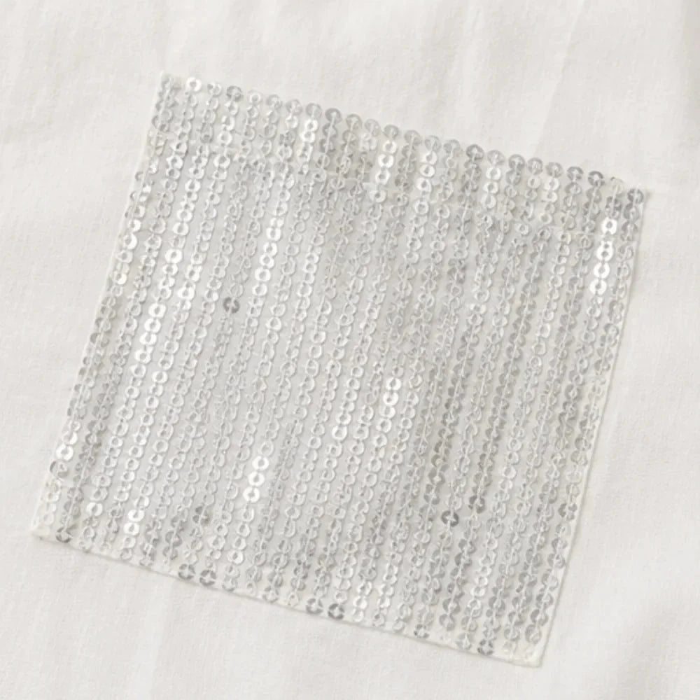Damen-Zweiteiler mit Paillettentasche, Hose mit weitem Bein und Hemd