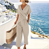 Damen zweiteiliges Jumpsuit-Set mit V-Ausschnitt