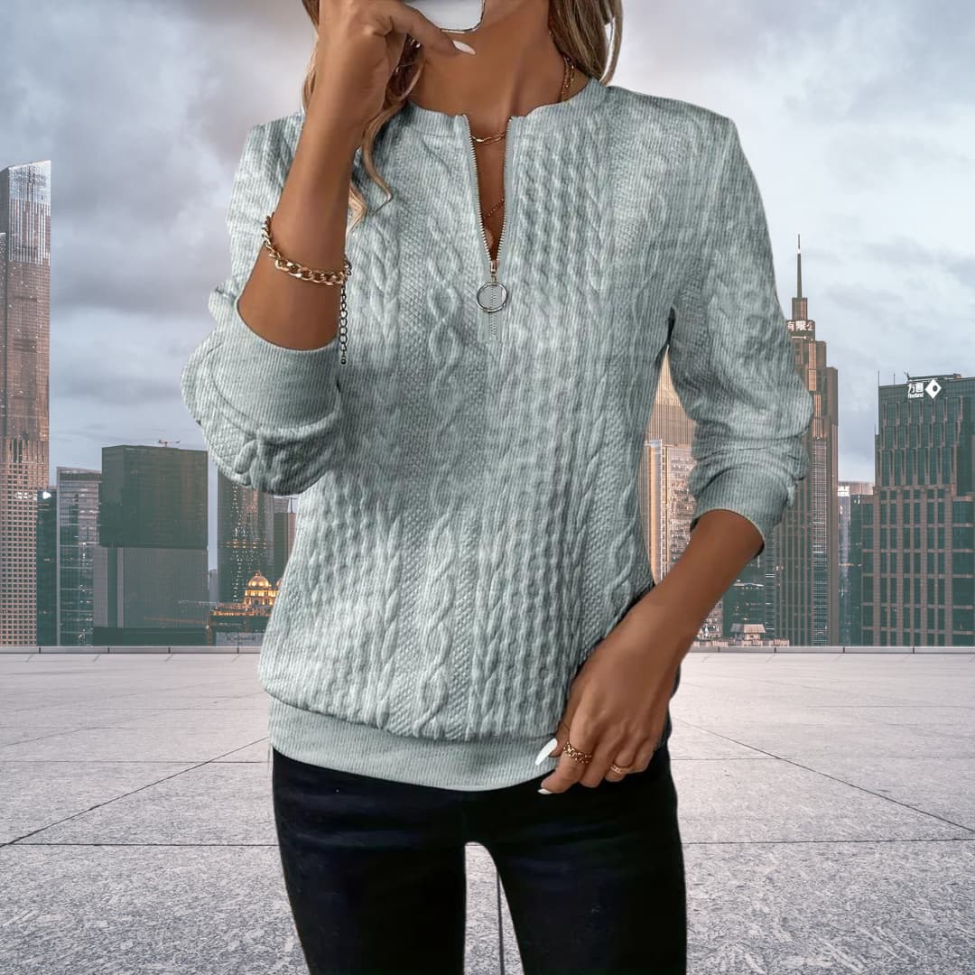 Damen-Strickpullover mit Zopfmuster und Reissverschluss
