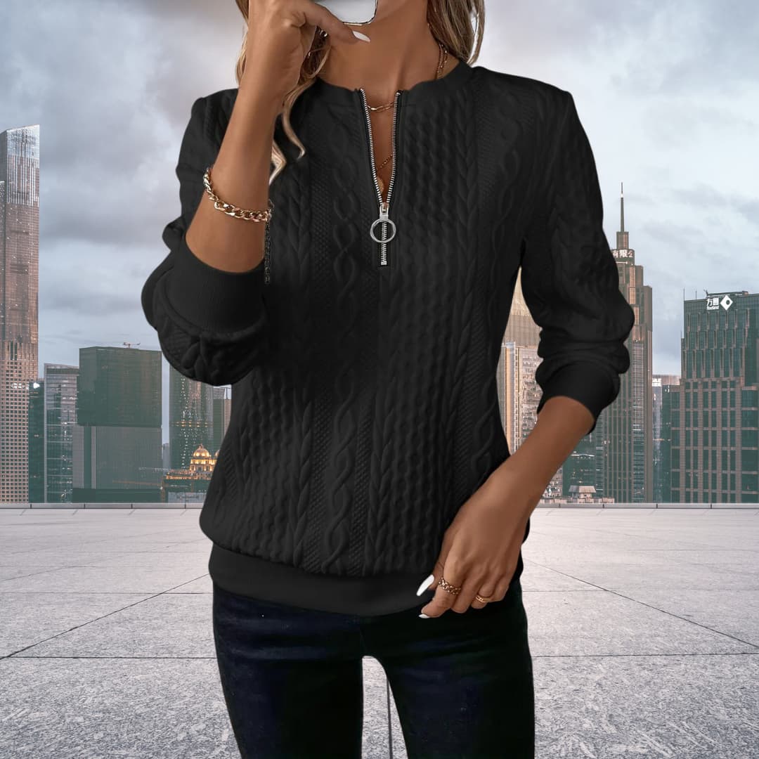 Damen-Strickpullover mit Zopfmuster und Reissverschluss