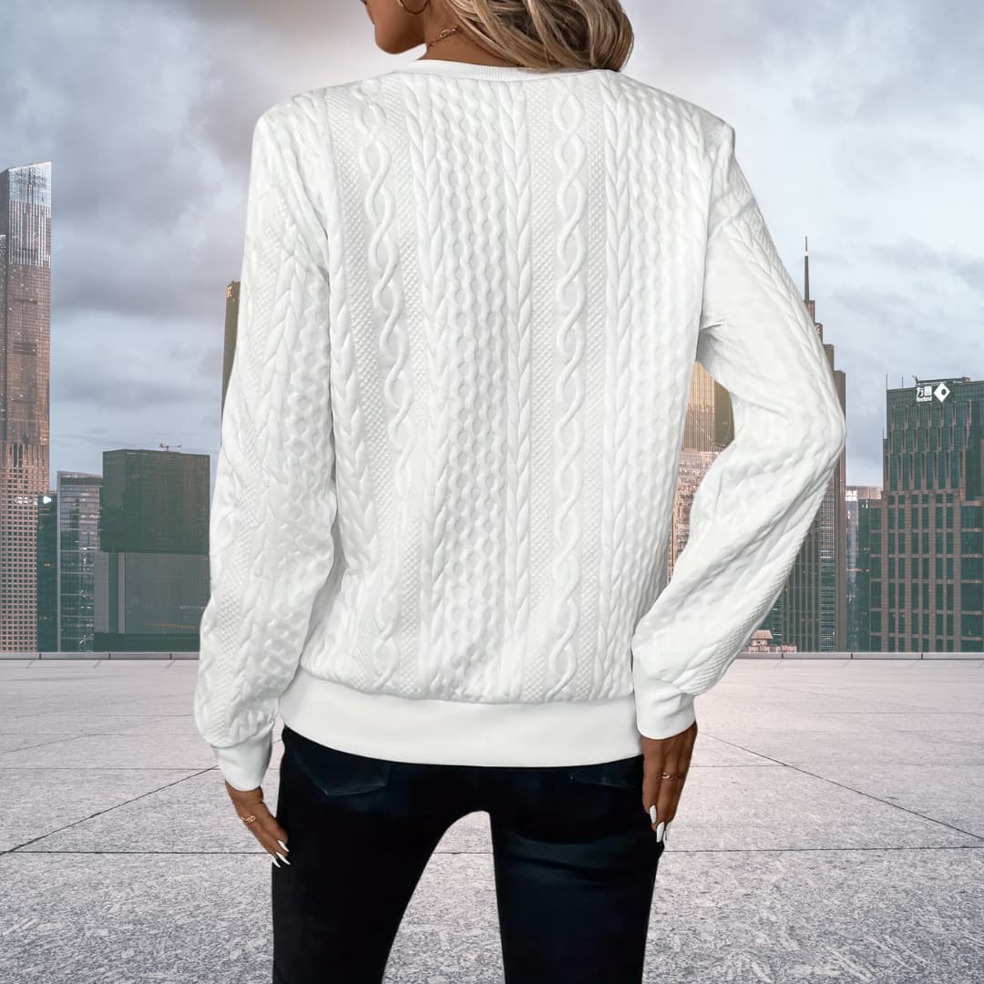 Damen-Strickpullover mit Zopfmuster und Reissverschluss