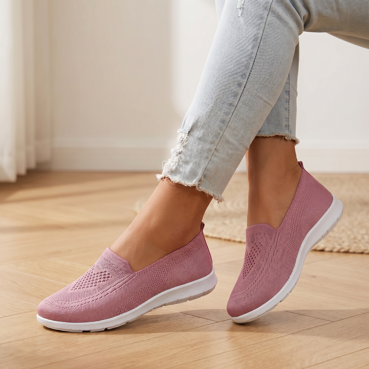 Damen Strick-Slip-on-Sportschuhe | Atmungsaktive und gepolsterte Walkingschuhe