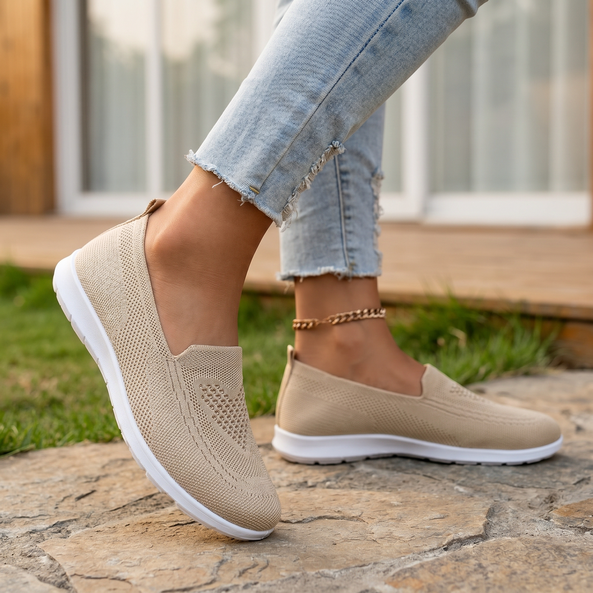 Damen Strick-Slip-on-Sportschuhe | Atmungsaktive und gepolsterte Walkingschuhe