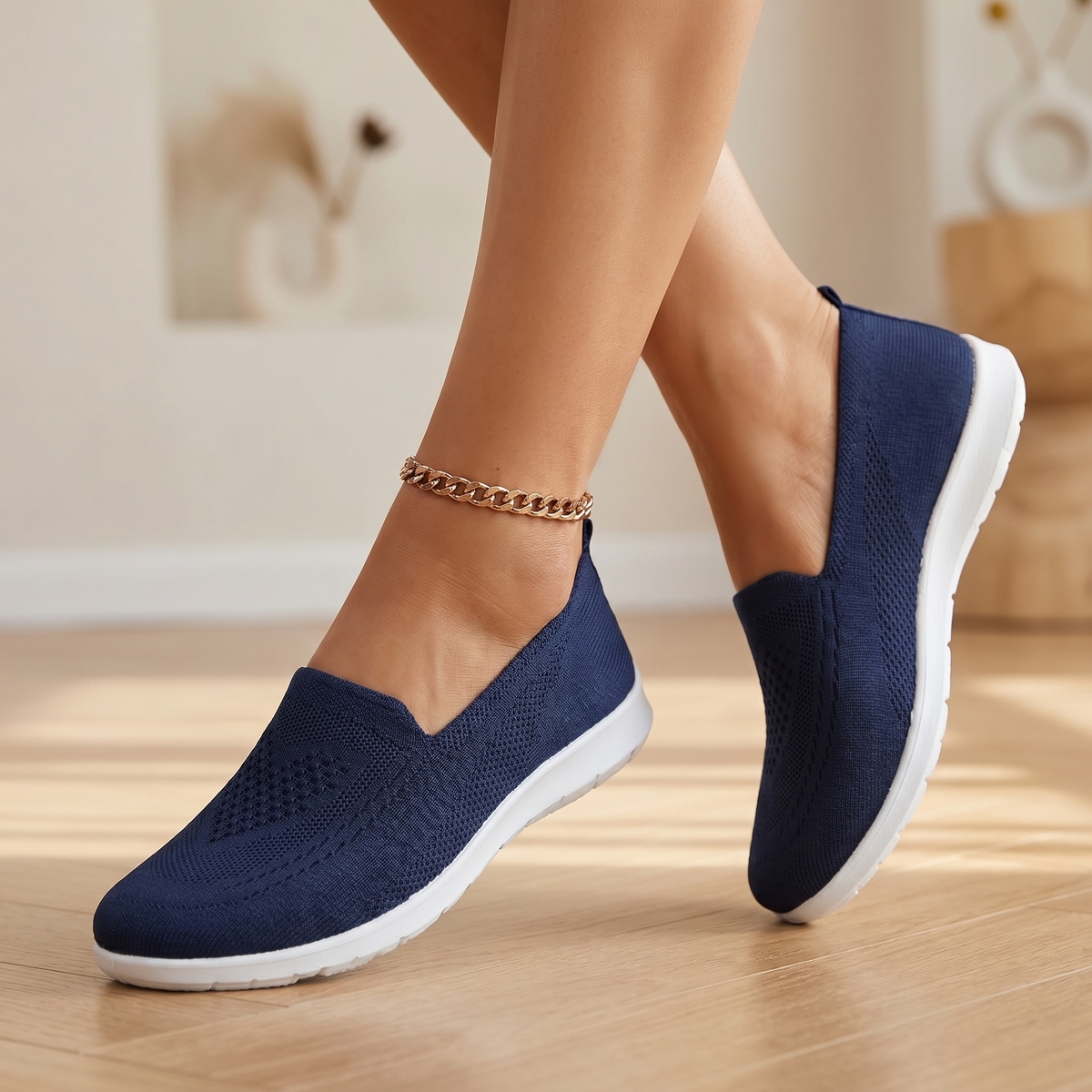 Damen Strick-Slip-on-Sportschuhe | Atmungsaktive und gepolsterte Walkingschuhe