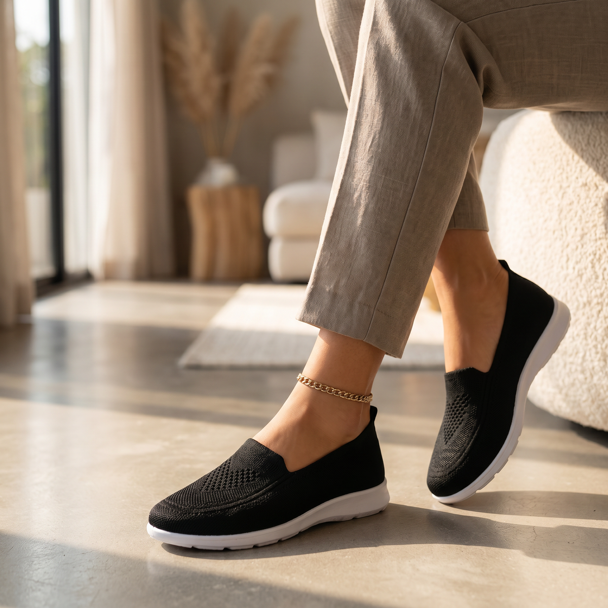 Damen Strick-Slip-on-Sportschuhe | Atmungsaktive und gepolsterte Walkingschuhe