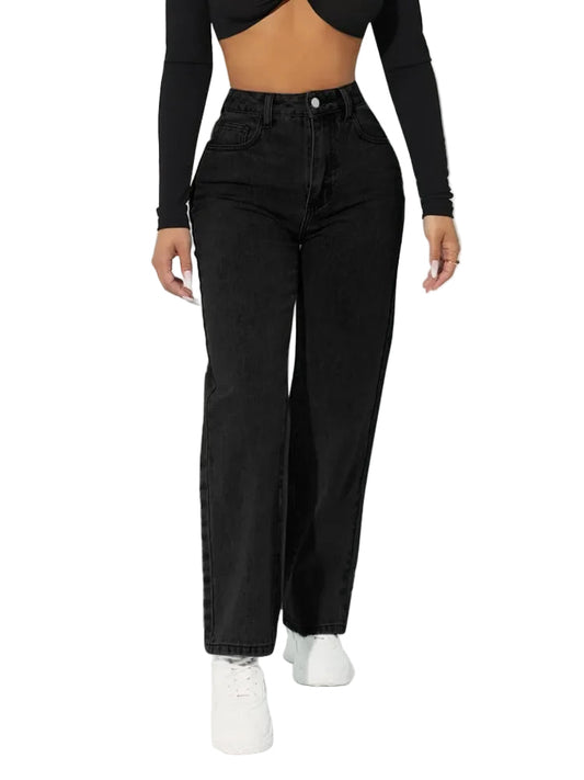 Damen-Jeans mit hoher Taille und geradem Bein