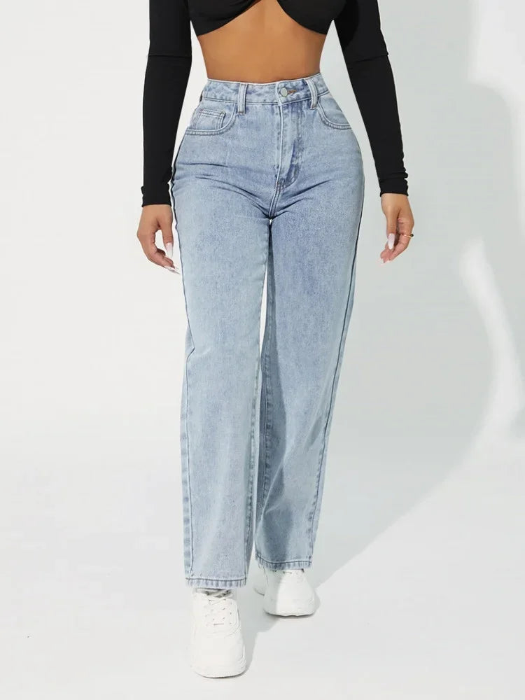 Damen-Jeans mit hoher Taille und geradem Bein