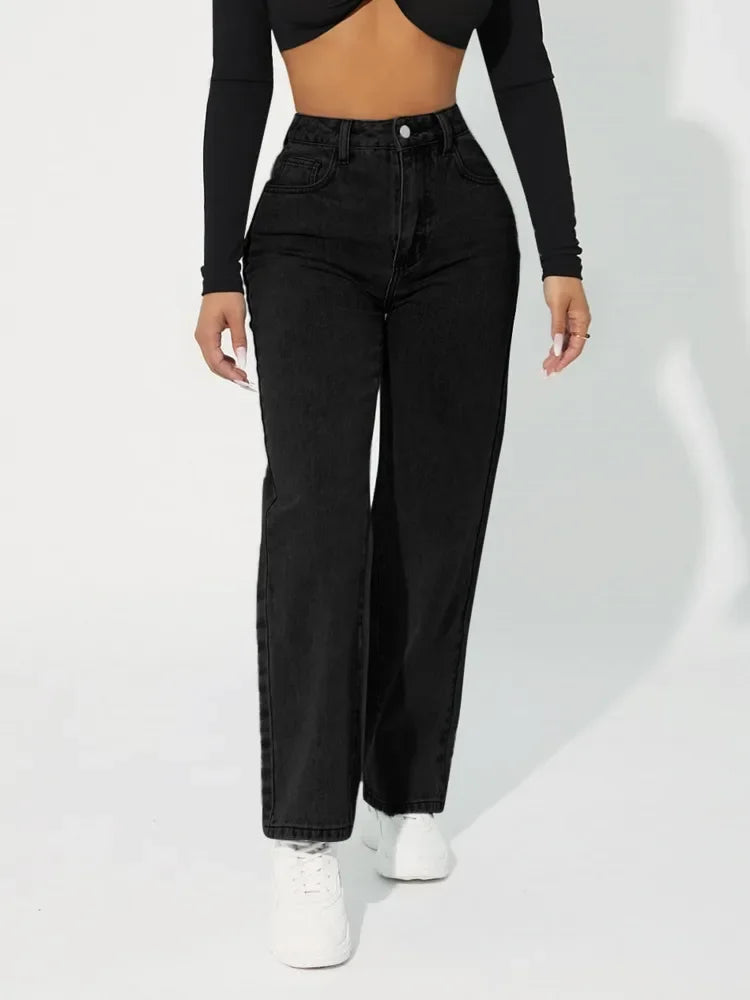 Damen-Jeans mit hoher Taille und geradem Bein