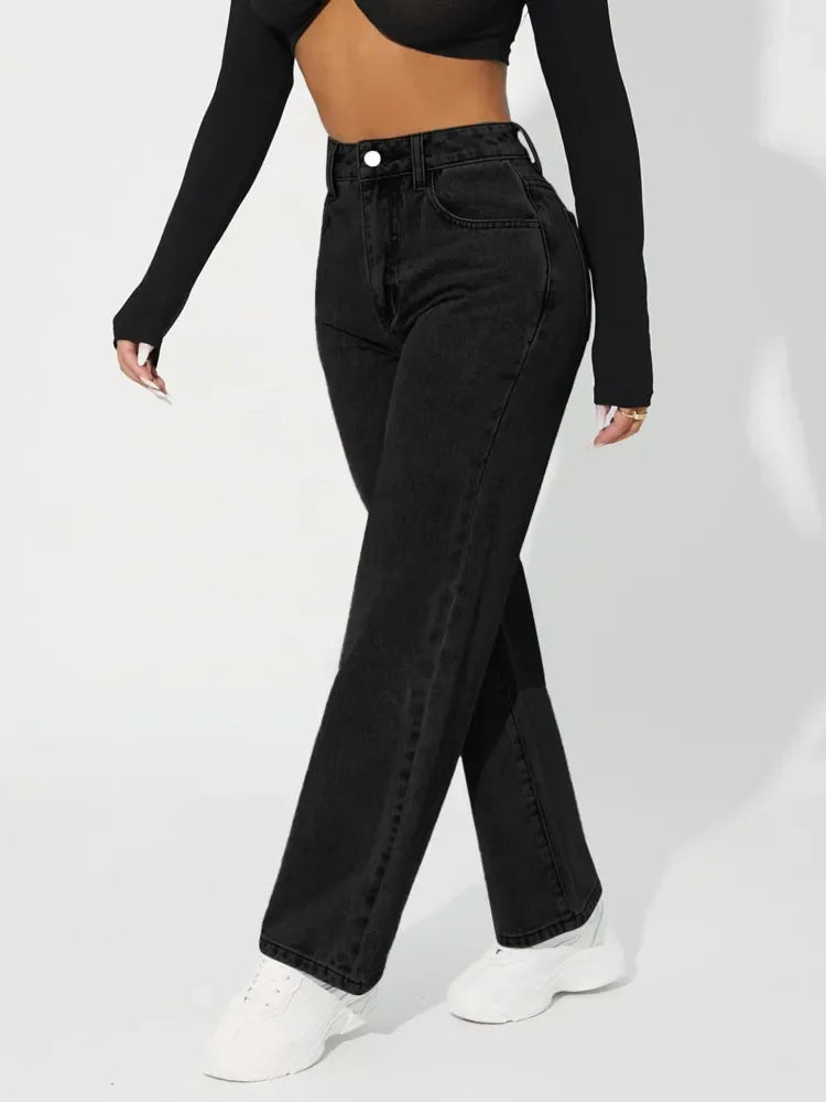 Damen-Jeans mit hoher Taille und geradem Bein