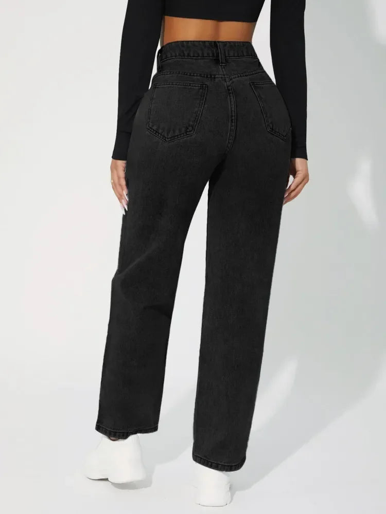 Damen-Jeans mit hoher Taille und geradem Bein