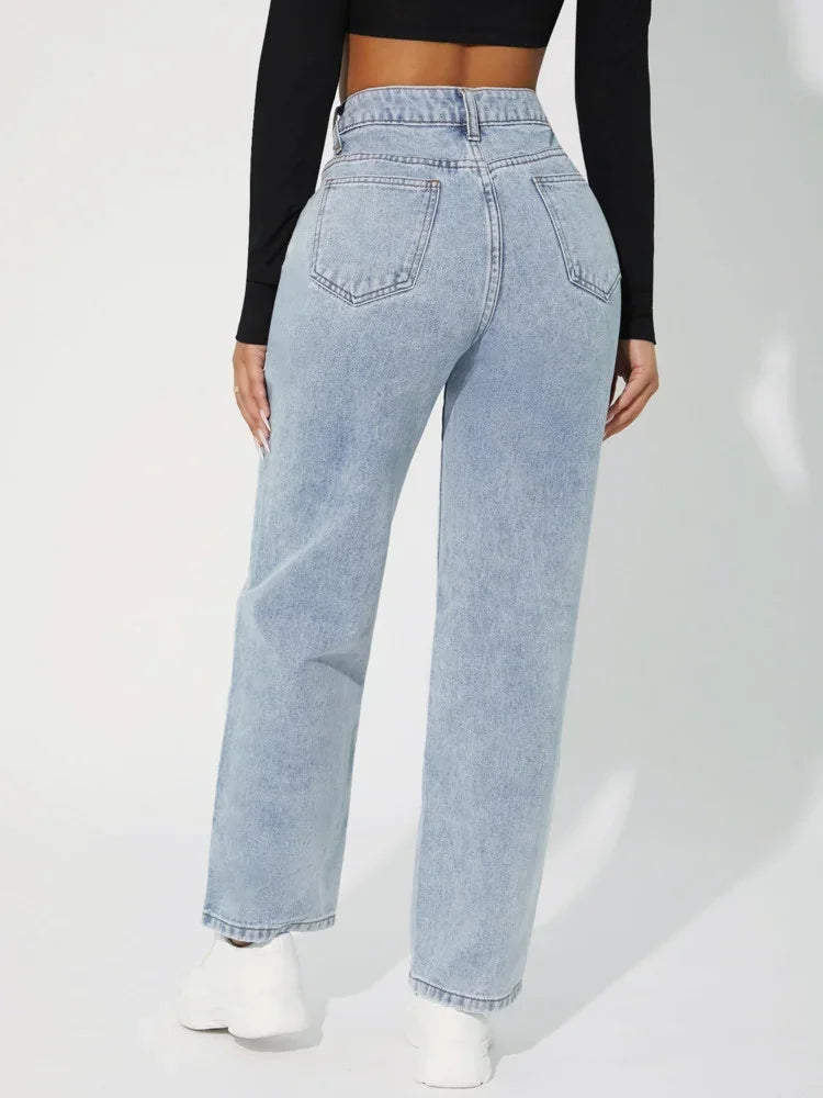 Damen-Jeans mit hoher Taille und geradem Bein