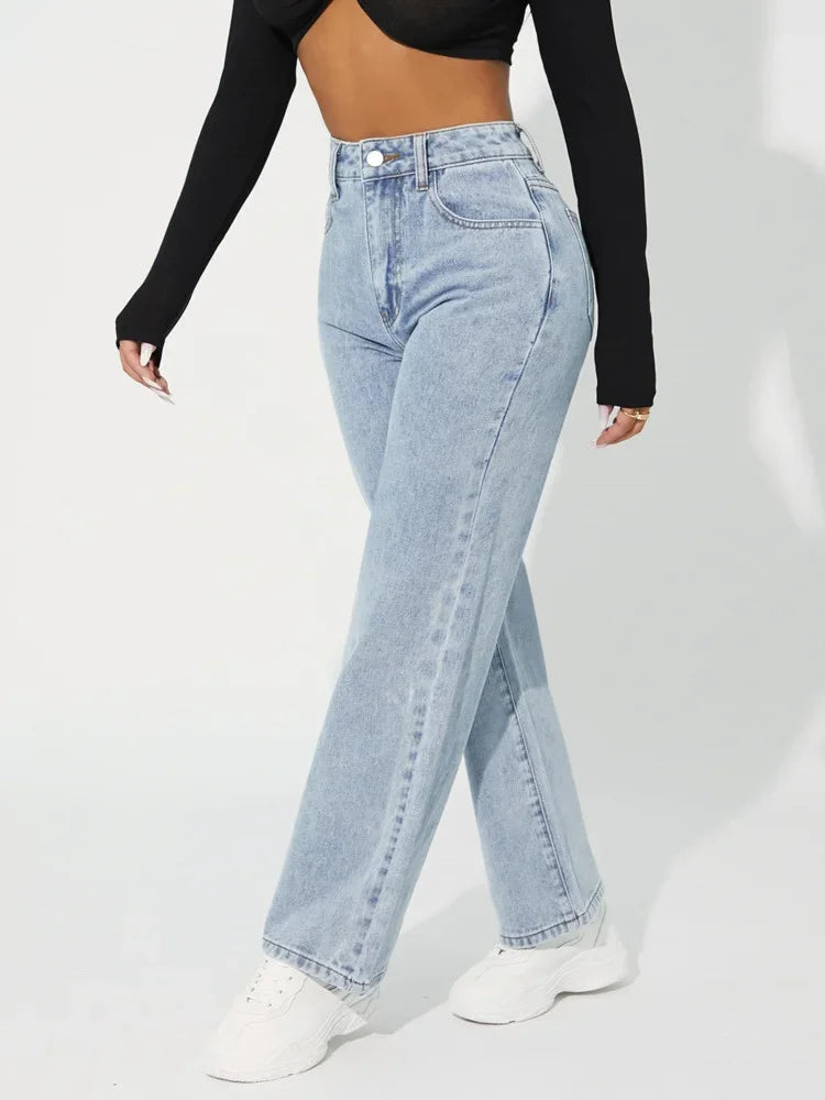 Damen-Jeans mit hoher Taille und geradem Bein