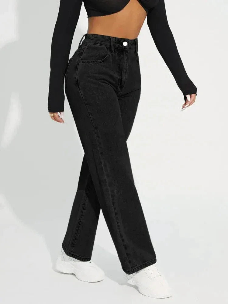 Damen-Jeans mit hoher Taille und geradem Bein