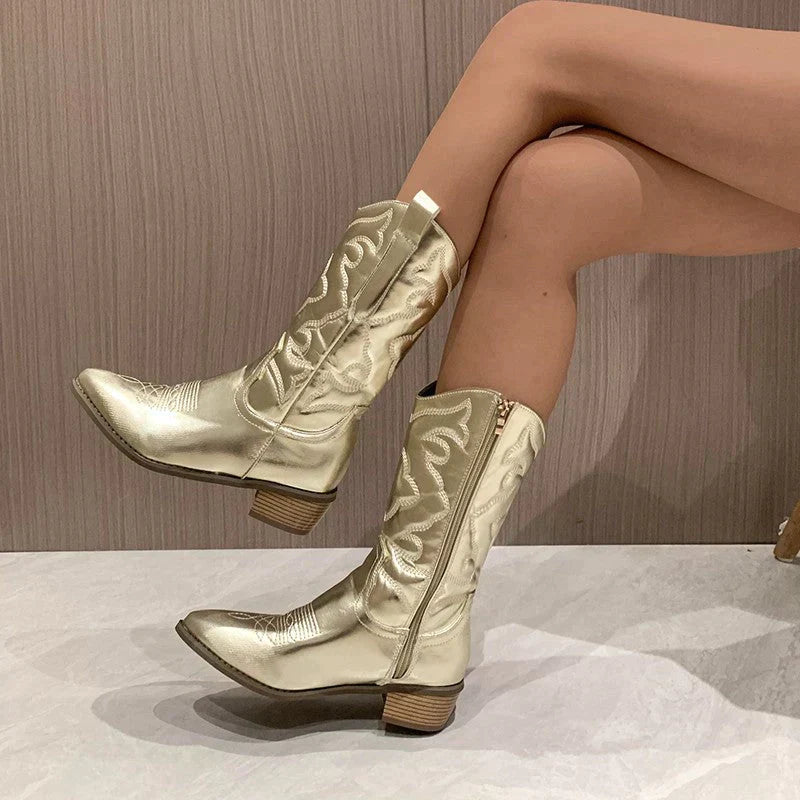 Damen-Cowboystiefel im Metallic-Stil – Modische Stiefel