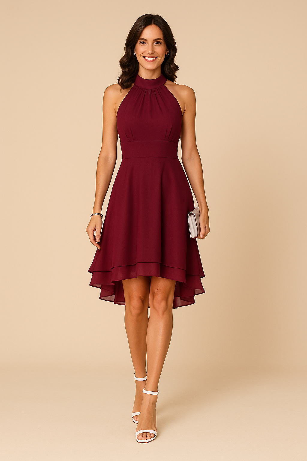 Damen Neckholder A-Linien Minikleid